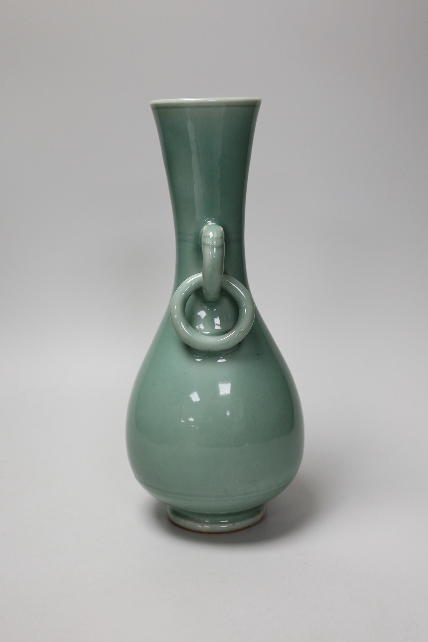 A Chinese celadon glazed two handled vase. 28cm high